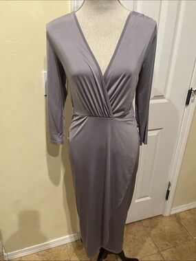 ASOS Silver Gray Wrap-Style Midi Dress